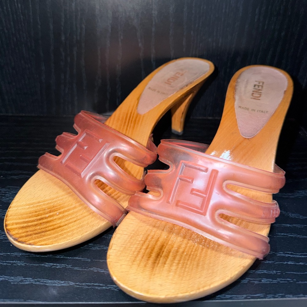 Fendi Translucent Brown-Tan Logo Slide Mules